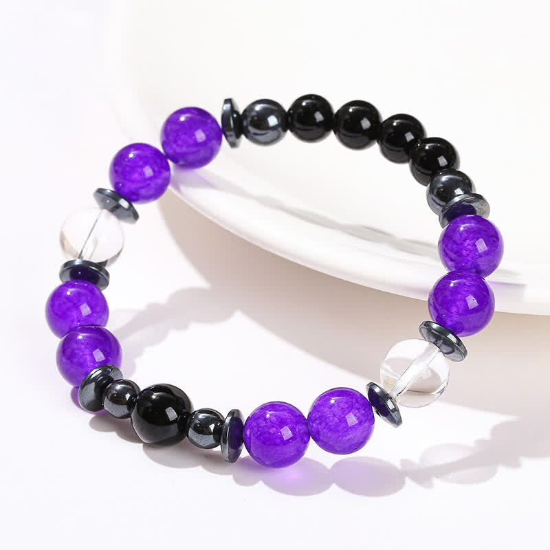 Olivenorma Charoite Obsidian Hematite Clear Crystal Beaded Bracelet - image 2