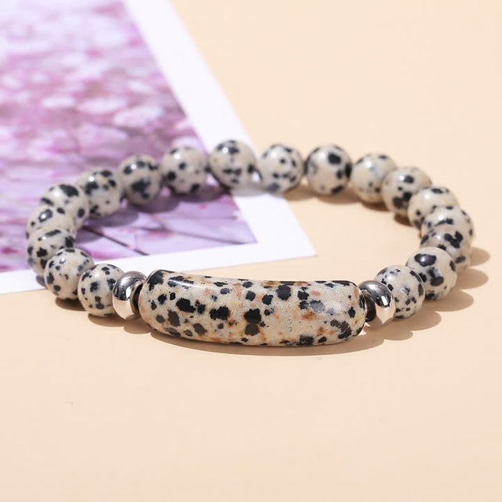 Olivenorma Natural Stone Long Crystal Beaded Bracelet - Dalmatian Jasper - image 9