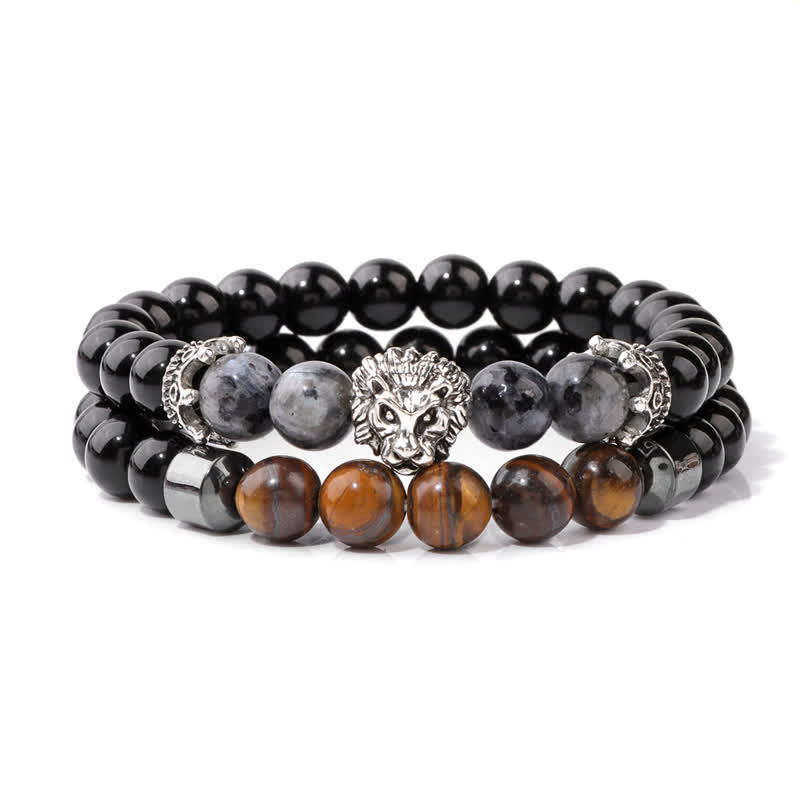 Olivenorma Obsidian Tiger Eye Stone Lion Head Beaded Bracelet - Labradorite - image 6