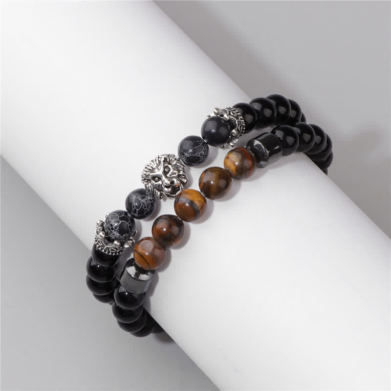 Olivenorma Obsidian Tiger Eye Stone Lion Head Beaded Bracelet - image 17