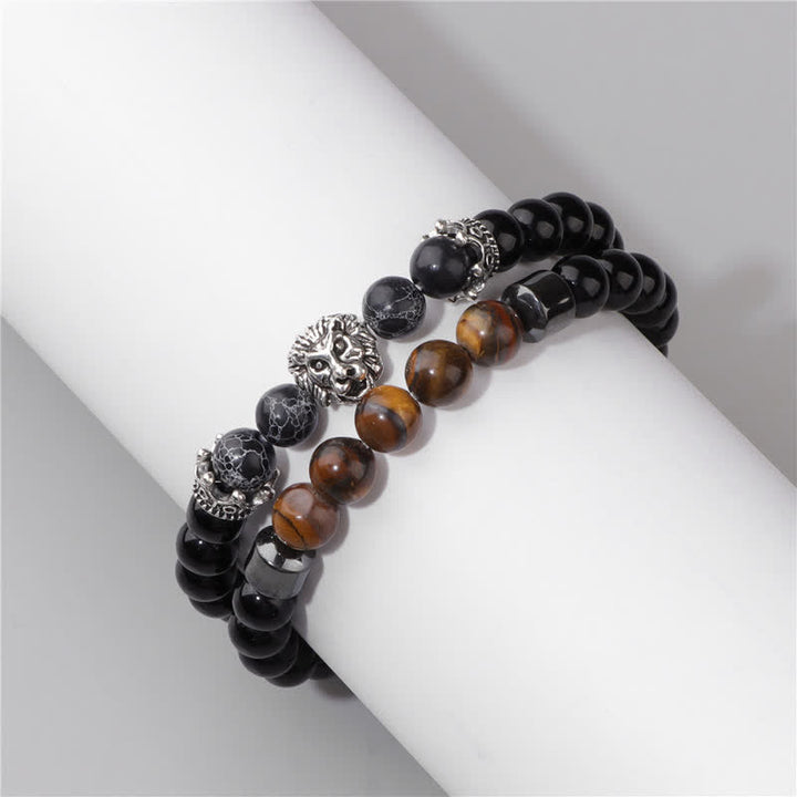 Olivenorma Obsidian Tiger Eye Stone Lion Head Beaded Bracelet - image 17