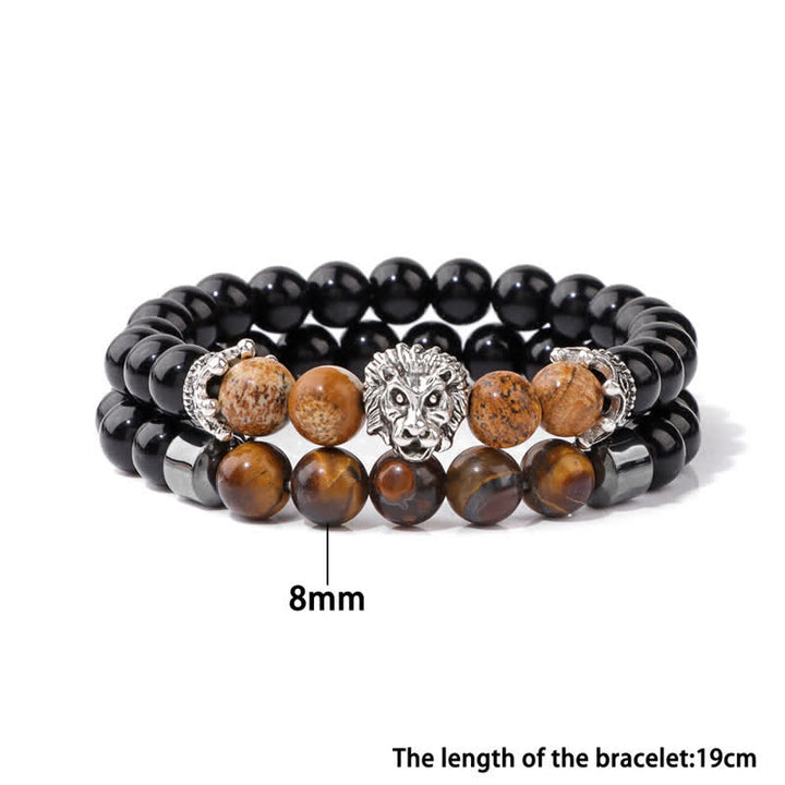 Olivenorma Obsidian Tiger Eye Stone Lion Head Beaded Bracelet - image 16