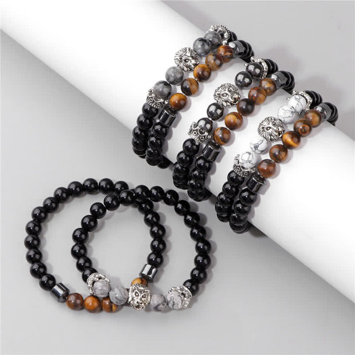 Olivenorma Obsidian Tiger Eye Stone Lion Head Beaded Bracelet - image 18