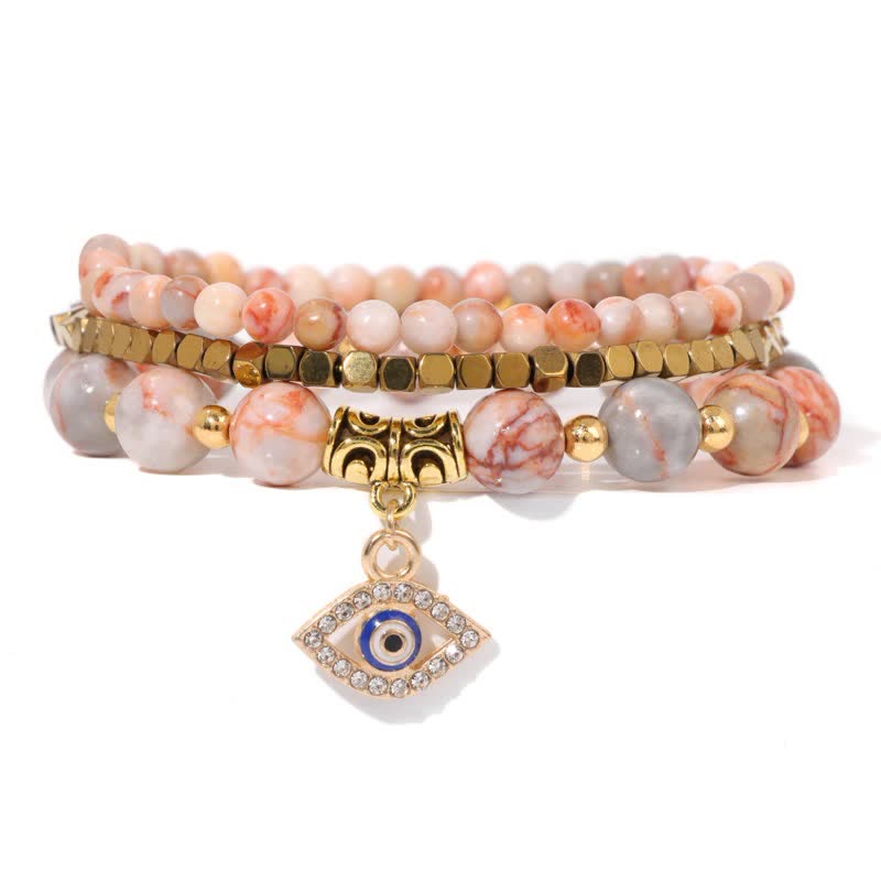 Olivenorma Natural Stone Beaded Evil Eye Pendant Bracelet Set - Rhodochrosite - image 0