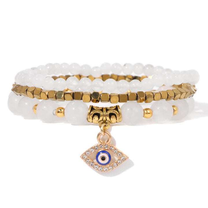 Olivenorma Natural Stone Beaded Evil Eye Pendant Bracelet Set - Clear Crystal - image 13