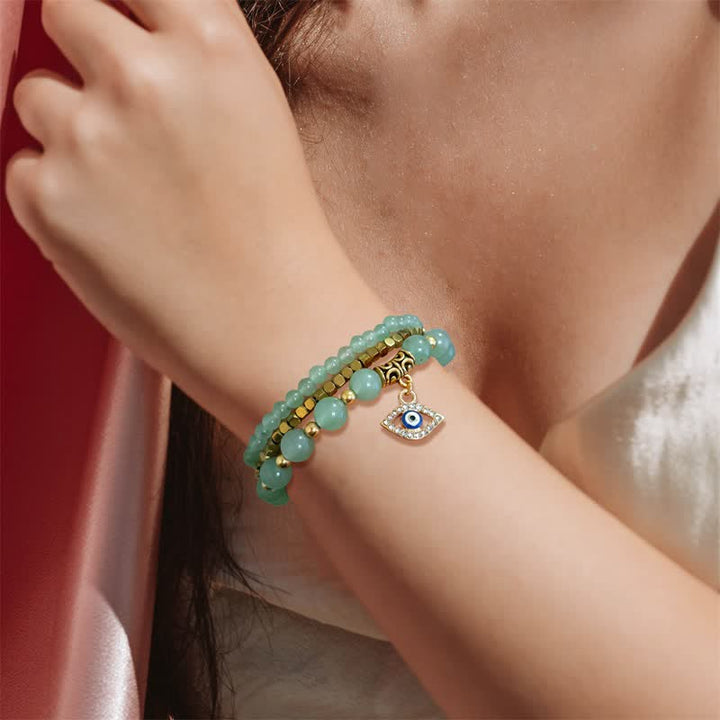 Olivenorma Natural Stone Beaded Evil Eye Pendant Bracelet Set - image 3