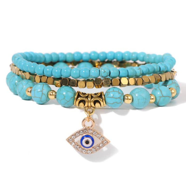 Olivenorma Natural Stone Beaded Evil Eye Pendant Bracelet Set - Turquoise - image 18