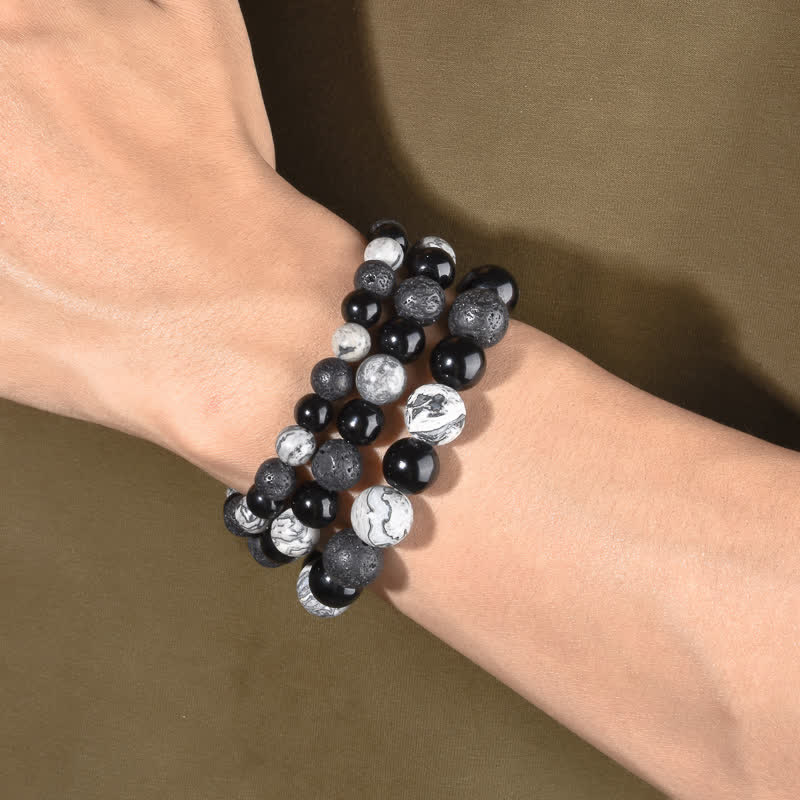 Olivenorma Grey Jasper Obsidian Lava Stone Beaded Bracelet - image 11