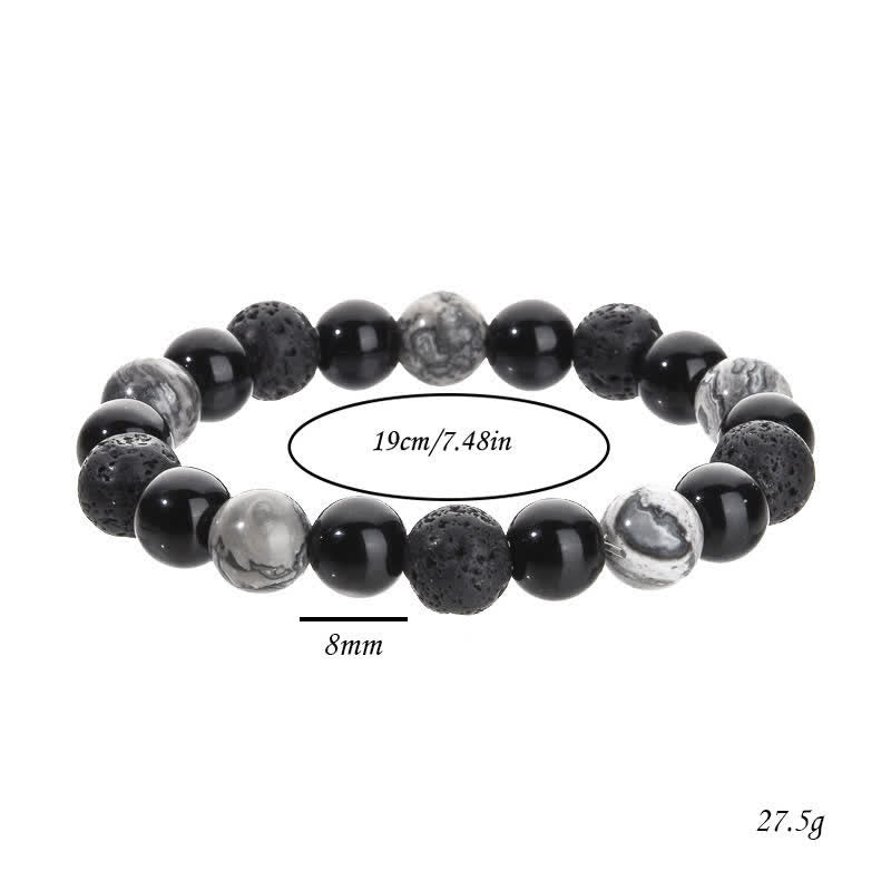 Olivenorma Grey Jasper Obsidian Lava Stone Beaded Bracelet - image 5