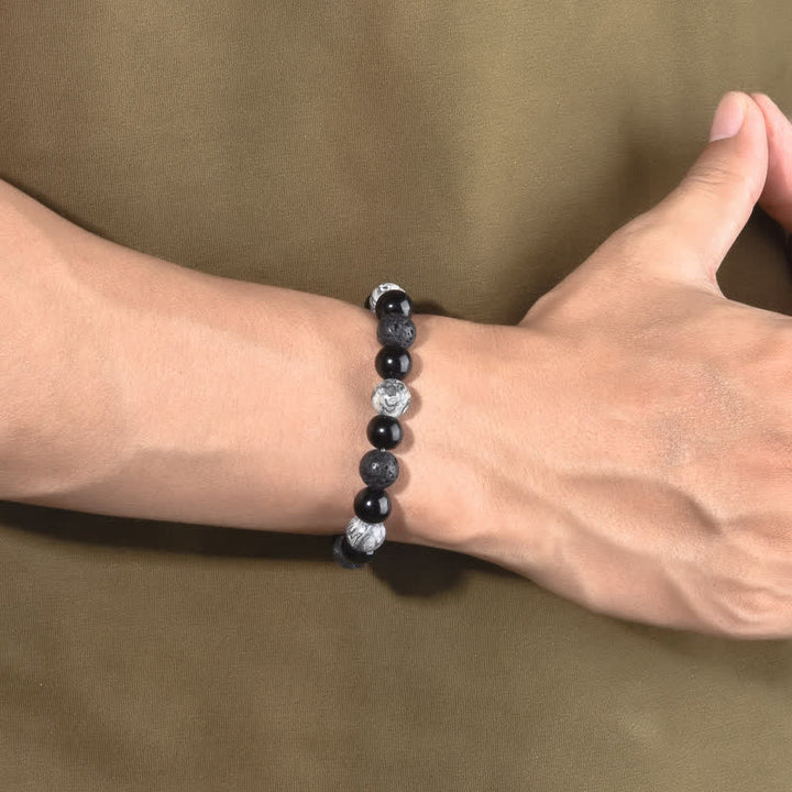 Olivenorma Grey Jasper Obsidian Lava Stone Beaded Bracelet - image 12