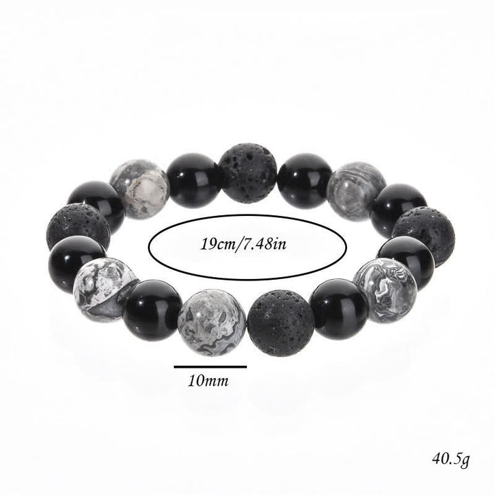 Olivenorma Grey Jasper Obsidian Lava Stone Beaded Bracelet - image 7