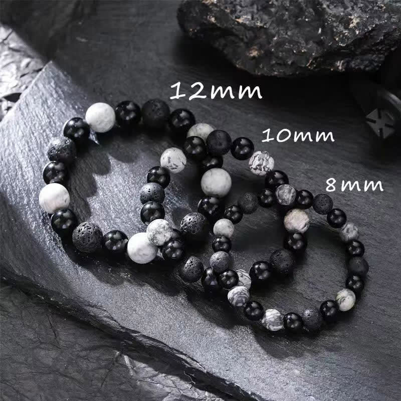Olivenorma Grey Jasper Obsidian Lava Stone Beaded Bracelet - image 0