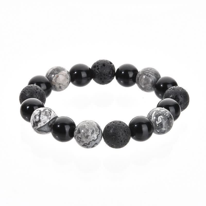 Olivenorma Grey Jasper Obsidian Lava Stone Beaded Bracelet - 12mm - image 6