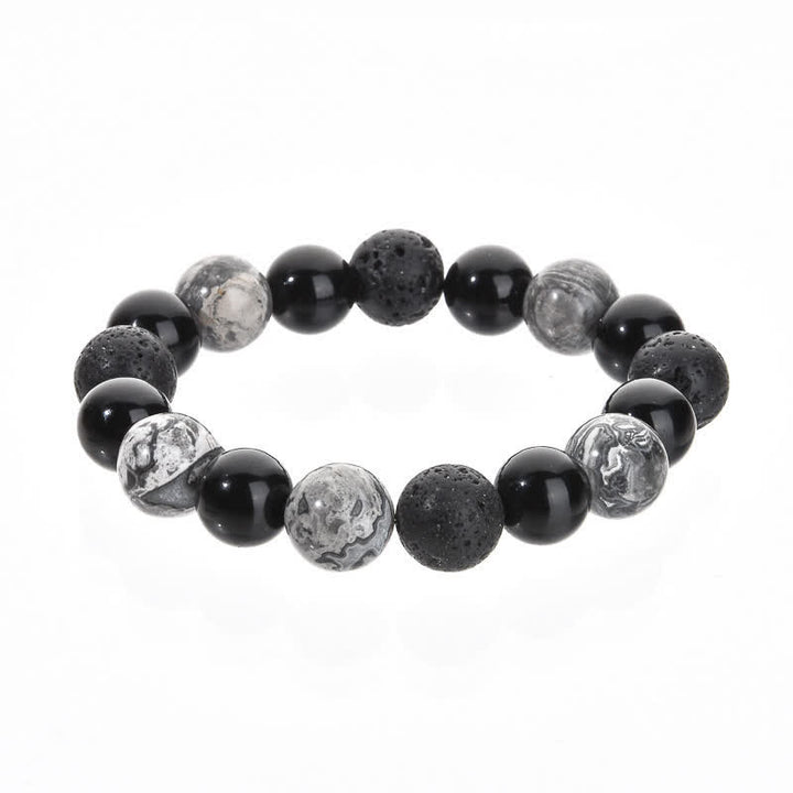 Olivenorma Grey Jasper Obsidian Lava Stone Beaded Bracelet - 12mm - image 6