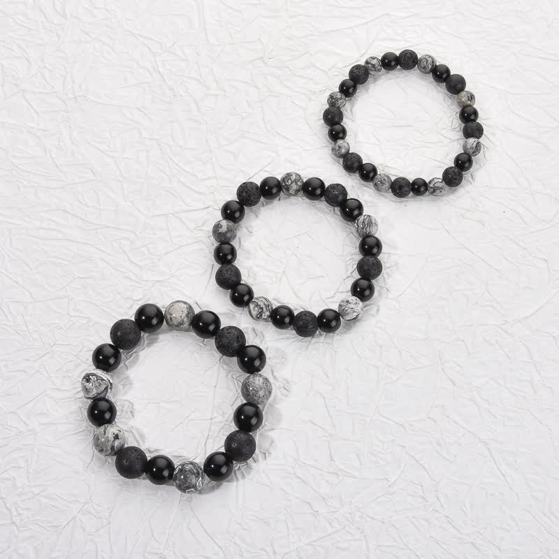 Olivenorma Grey Jasper Obsidian Lava Stone Beaded Bracelet - image 10
