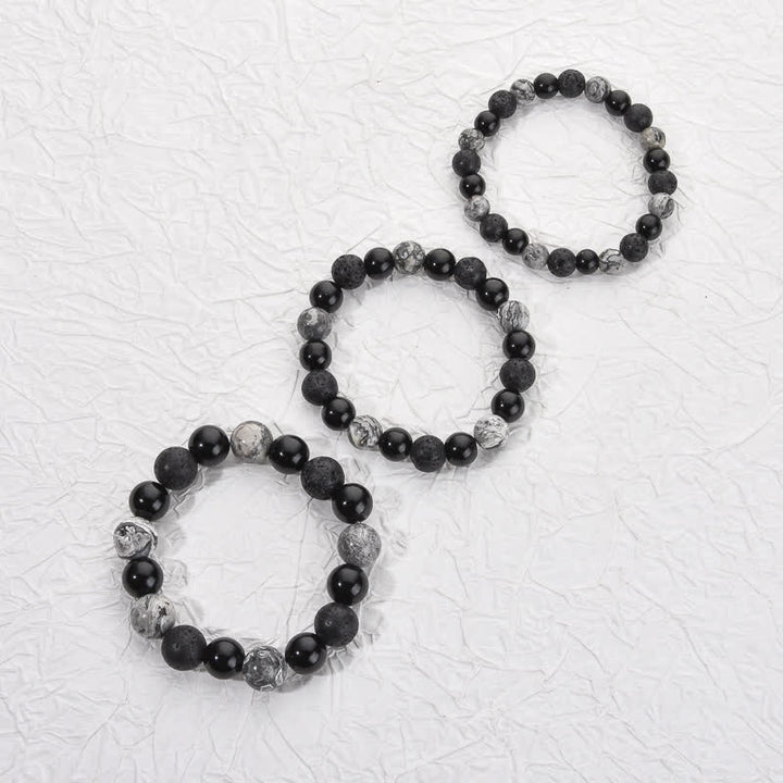 Olivenorma Grey Jasper Obsidian Lava Stone Beaded Bracelet - image 10