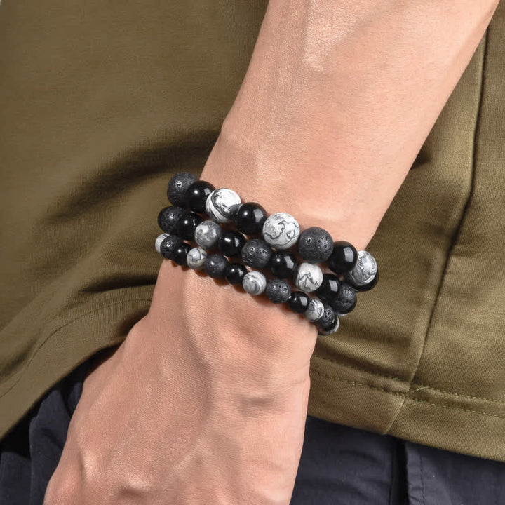 Olivenorma Grey Jasper Obsidian Lava Stone Beaded Bracelet - image 8