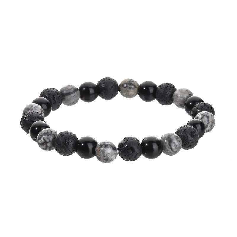 Olivenorma Grey Jasper Obsidian Lava Stone Beaded Bracelet - image 1