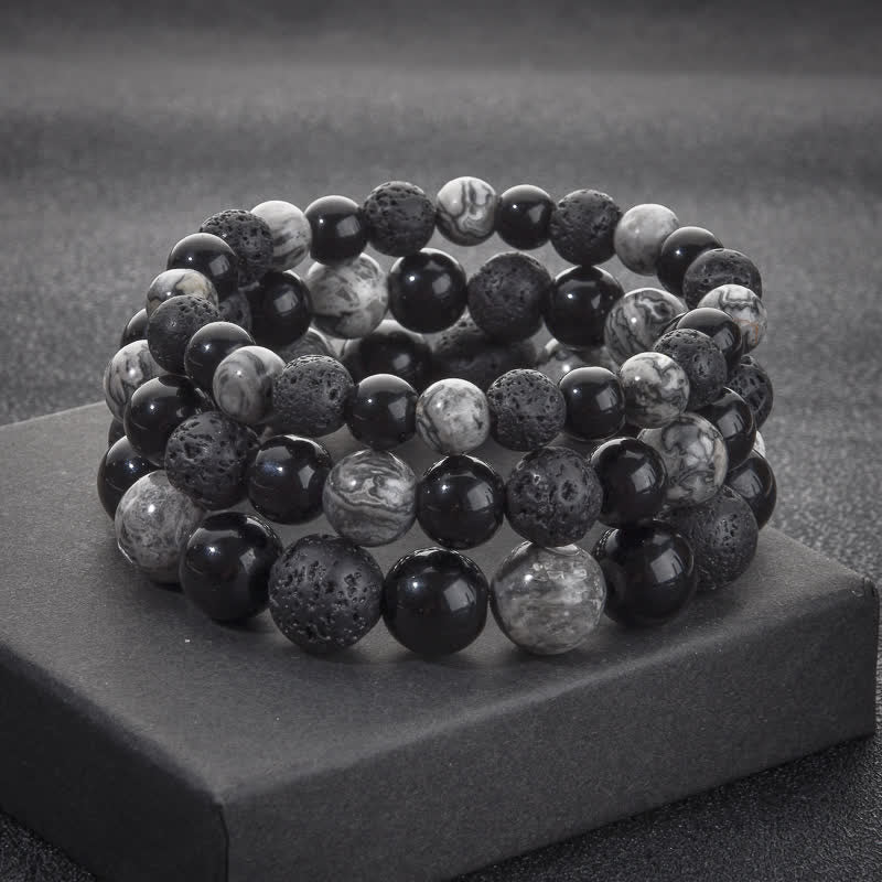 Olivenorma Grey Jasper Obsidian Lava Stone Beaded Bracelet - image 9