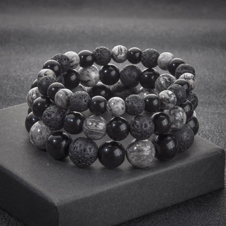 Olivenorma Grey Jasper Obsidian Lava Stone Beaded Bracelet - image 9