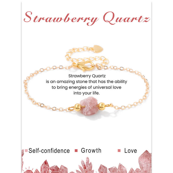 Olivenorma Natural Irregular Rough Stone Pendant Card Bracelet - Strawberry Quartz - image 0