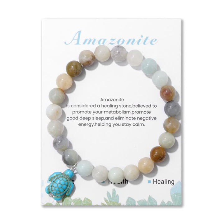 Olivenorma Natural Stone Turquoise Turtle Pendant Bracelet - Amazonite - image 9