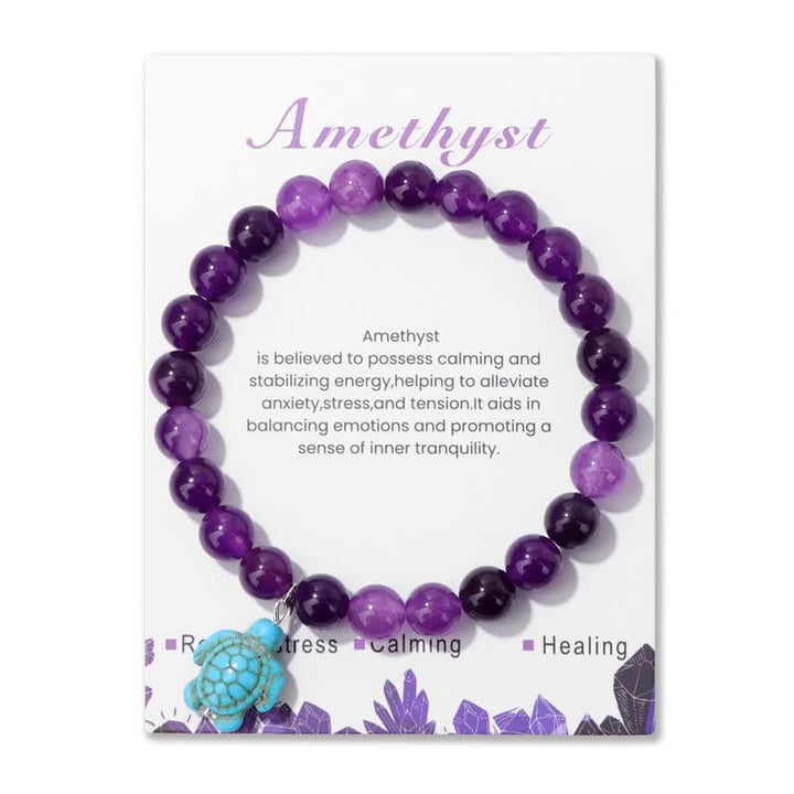 Olivenorma Natural Stone Turquoise Turtle Pendant Bracelet - Amethyst - image 0