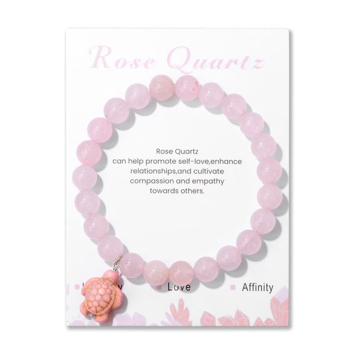 Olivenorma Natural Stone Turquoise Turtle Pendant Bracelet - Rose Quartz - image 6