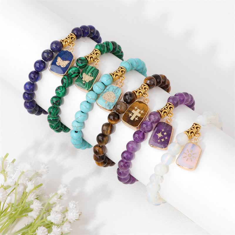 Olivenorma Natural Stone Beads Printed Pendant Bracelet - image 0