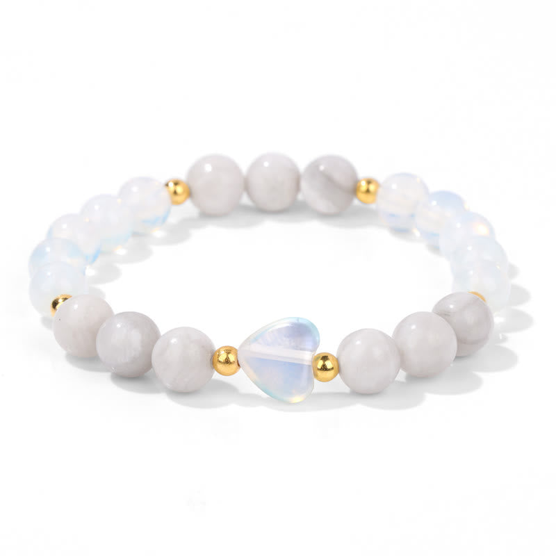 Olivenorma Natural Stone Heart Beaded Bracelet - Opalite & White Agate - image 12