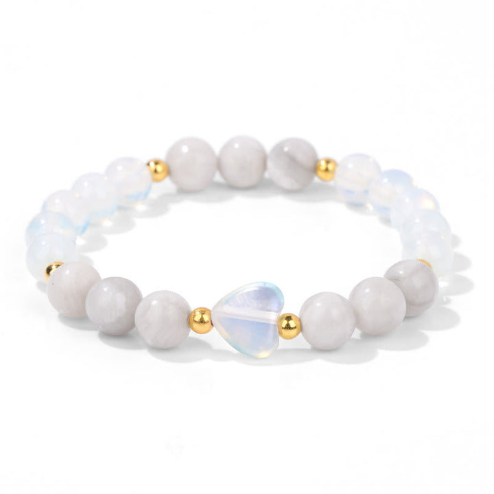 Olivenorma Natural Stone Heart Beaded Bracelet - Opalite & White Agate - image 12