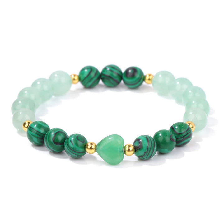 Olivenorma Natural Stone Heart Beaded Bracelet - Malachite & Green Aventurine - image 3