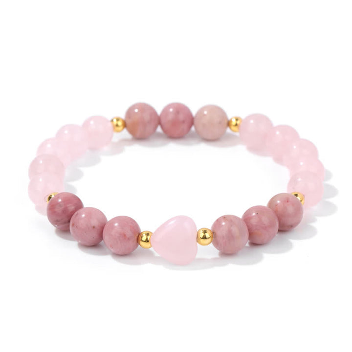 Olivenorma Natural Stone Heart Beaded Bracelet - Rose Quartz & Rhodonite - image 15