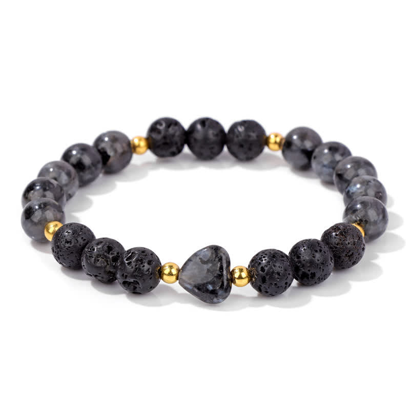 Olivenorma Natural Stone Heart Beaded Bracelet - Lava Stone & Labradorite - image 0