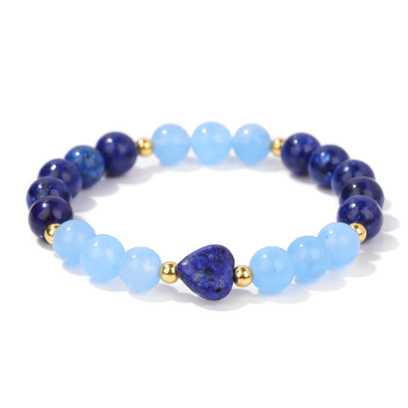 Olivenorma Natural Stone Heart Beaded Bracelet - Lapis Lazuli & Blue Quartz - image 8
