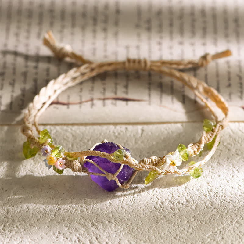 Olivenorma Natural Crystal Single Stone Braided Bracelet - Amethyst - image 0