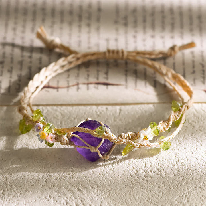 Olivenorma Natural Crystal Single Stone Braided Bracelet - Amethyst - image 0