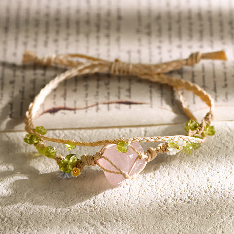 Olivenorma Natural Crystal Single Stone Braided Bracelet - Rose Quartz - image 2