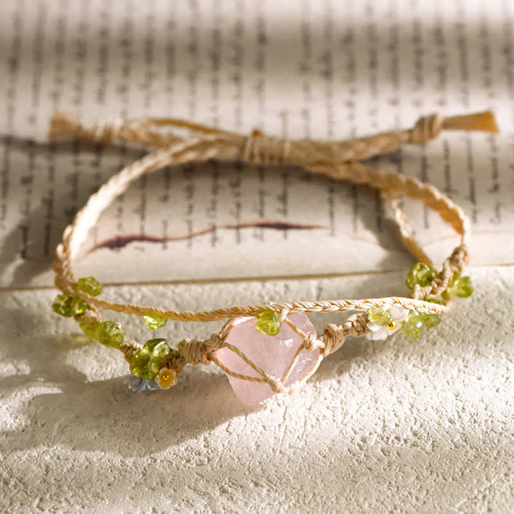 Olivenorma Natural Crystal Single Stone Braided Bracelet - Rose Quartz - image 2