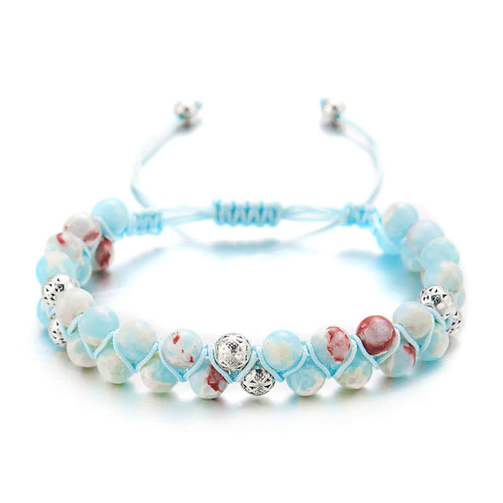 Olivenorma Natural Emperor Stone Braided Metal Bead Double Bracelet - Emperor Stone - image 0
