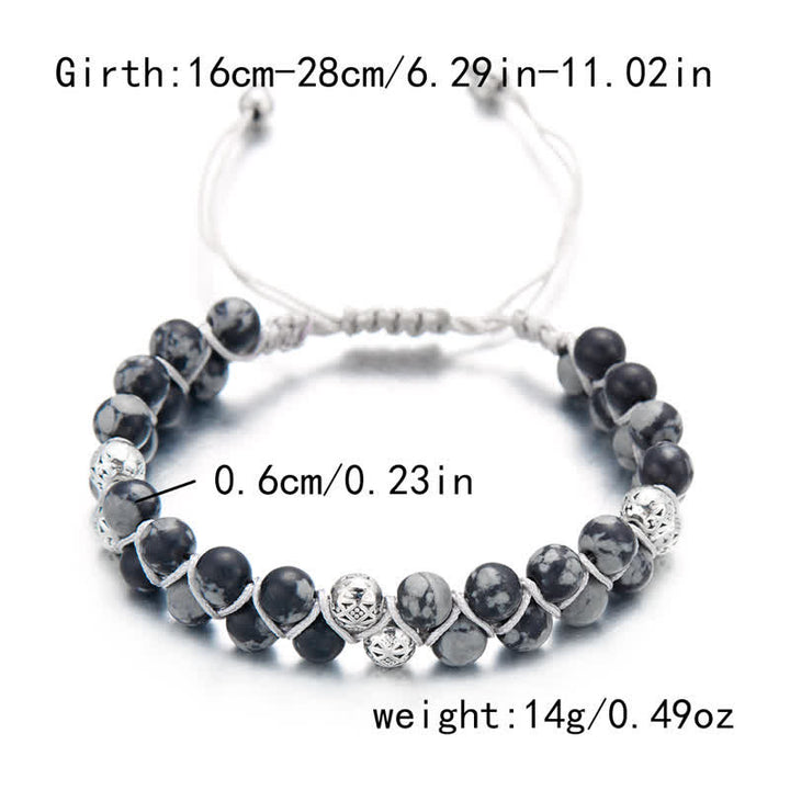 Olivenorma Natural Emperor Stone Braided Metal Bead Double Bracelet - Snowflake Obsidian - image 10