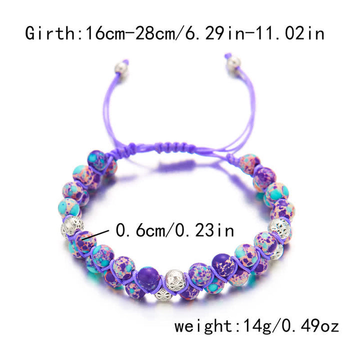 Olivenorma Natural Emperor Stone Braided Metal Bead Double Bracelet - Purple Emperor Stone - image 14