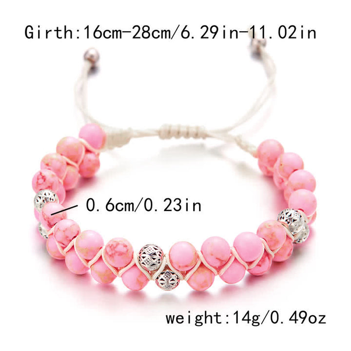 Olivenorma Natural Emperor Stone Braided Metal Bead Double Bracelet - Pink Emperor Stone - image 4
