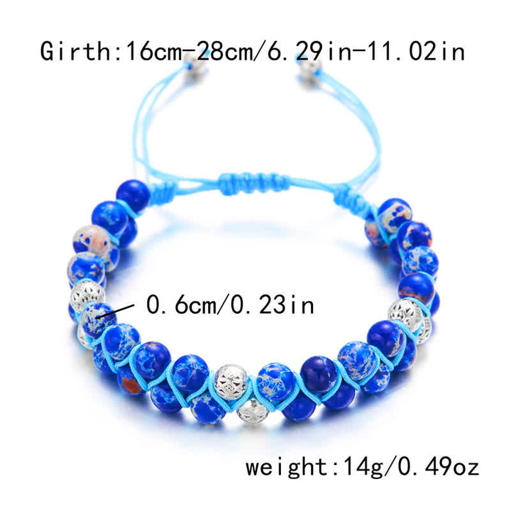Olivenorma Natural Emperor Stone Braided Metal Bead Double Bracelet - Dark Blue Emperor Stone - image 19