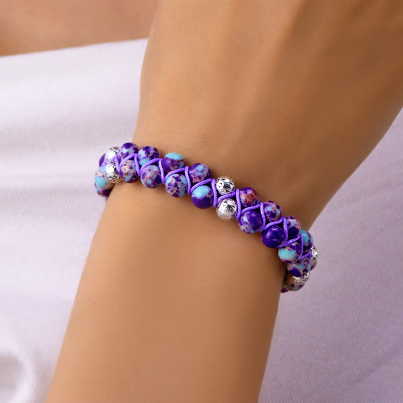 Olivenorma Natural Emperor Stone Braided Metal Bead Double Bracelet - image 17