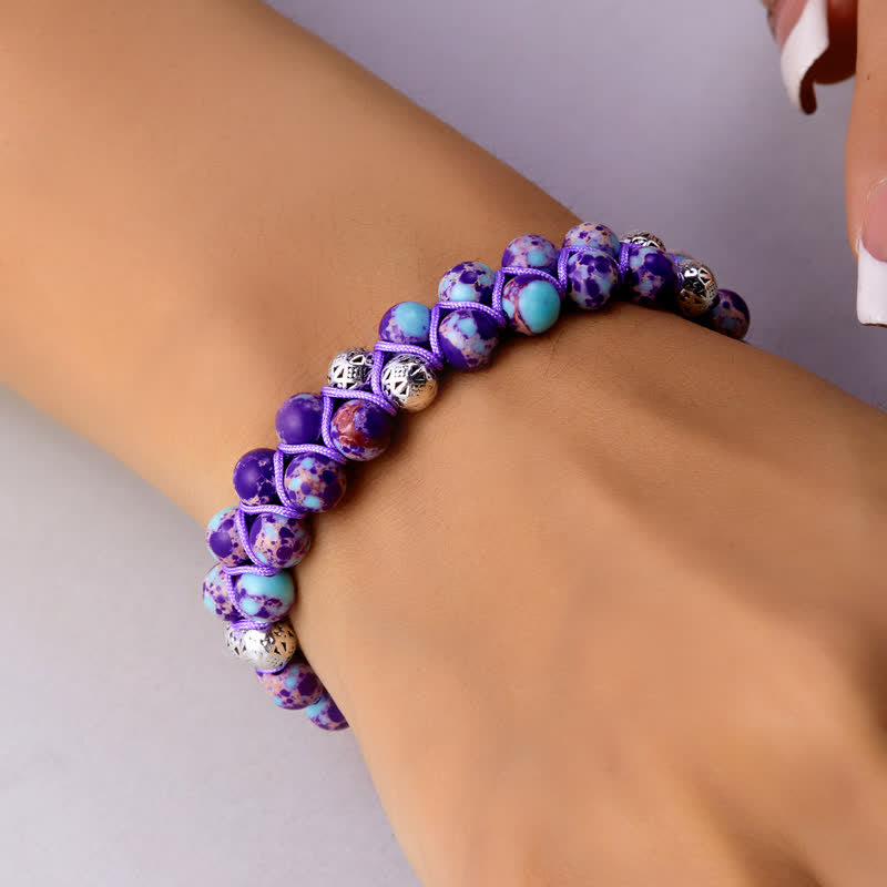 Olivenorma Natural Emperor Stone Braided Metal Bead Double Bracelet - image 18