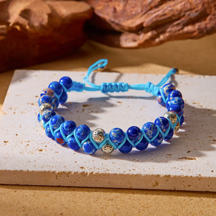 Olivenorma Natural Emperor Stone Braided Metal Bead Double Bracelet - image 20