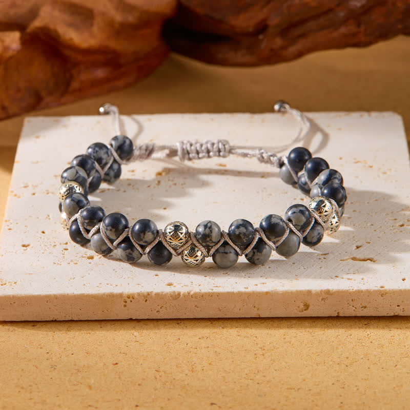 Olivenorma Natural Emperor Stone Braided Metal Bead Double Bracelet - image 11