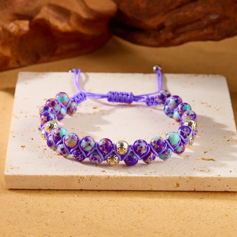Olivenorma Natural Emperor Stone Braided Metal Bead Double Bracelet - image 15