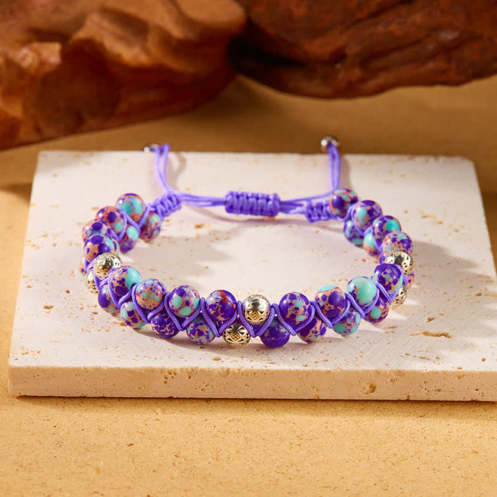 Olivenorma Natural Emperor Stone Braided Metal Bead Double Bracelet - image 15
